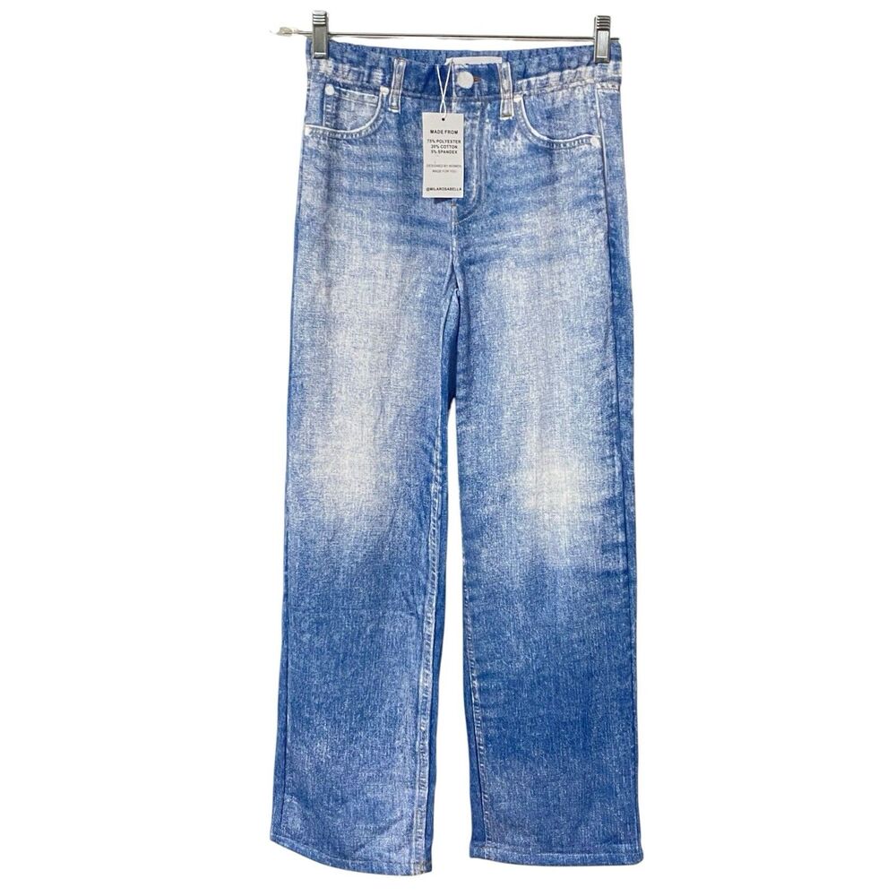 NEW Mila Rosabella Pants Women's S Printed Pull On Faux Denim Look Sweatpants